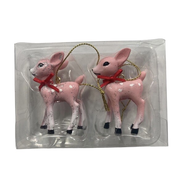 Pink Reindeer Fawn Christmas Ornament Box of 2 Target Wondershop New - Picture 2 of 5